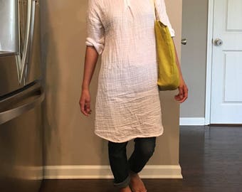 NEW!!Summer dress/ Tunic /Washed/ Textured/100% DOUBLE gauze cotton/cotton dress/long tunic/long top/three-quarter sleeve