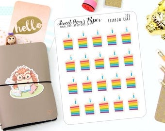 Birthday Cake Planner Stickers - Birthday Planner Stickers - Party Stickers - Cake Planner Stickers - Rainbow Planner Stickers - 223
