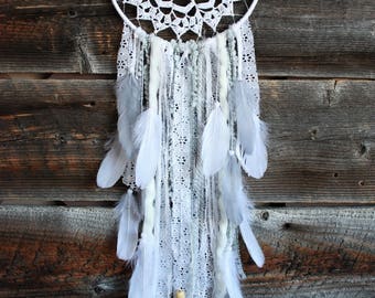 Grey White Dreamcatcher-Baby Shower Gift-Gender Neutral Dream Catcher-Grey Nursery Decor-Neutral Nursery Decor-Dream Catcher
