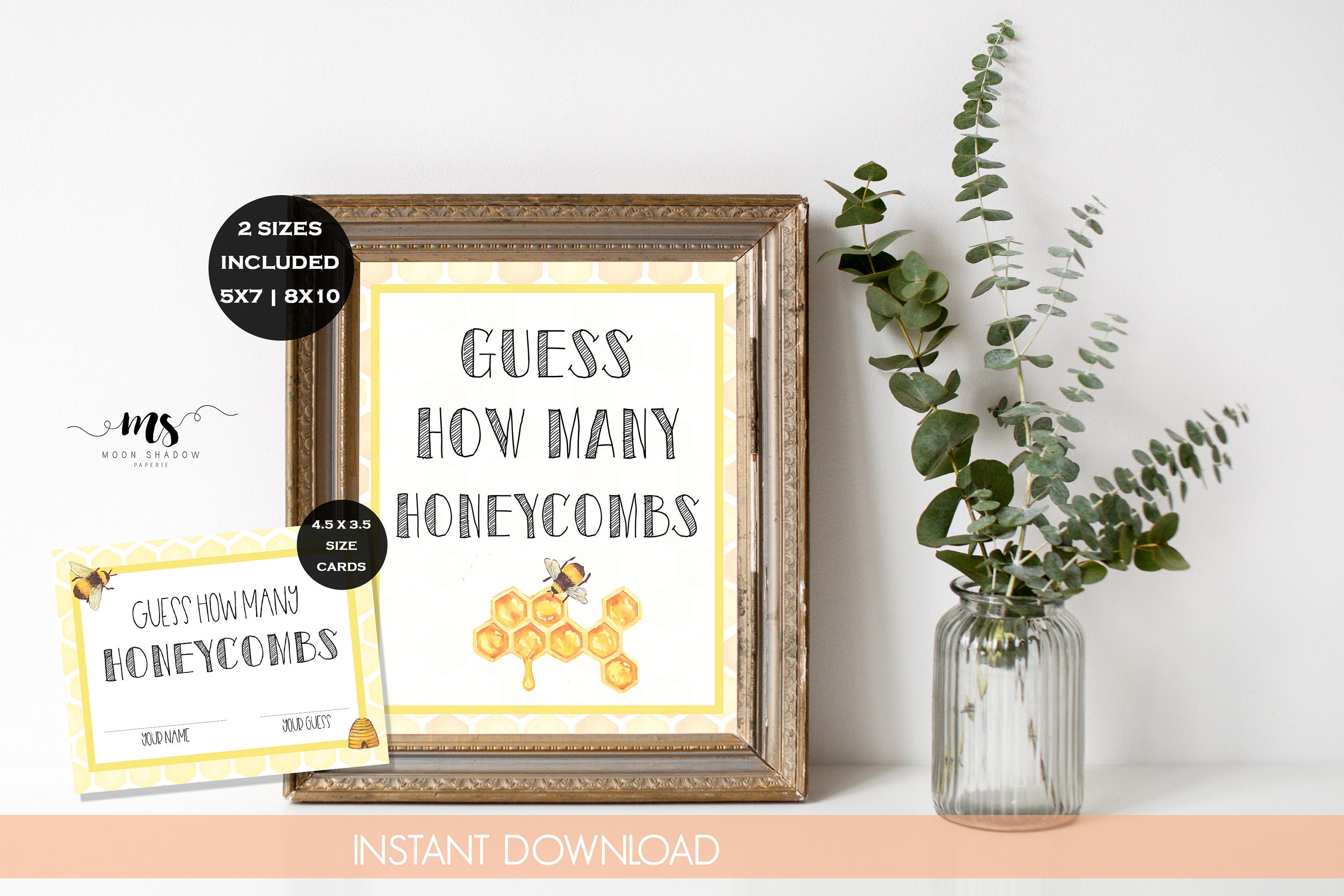 Guess How Many Honeycombs Baby Shower Game Bee Theme