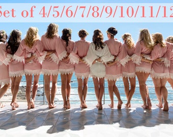 Rayon Bridesmaid Robes Set of 4/5/6/7/8/9/10/11/12 - with lace trims, with shipping cost