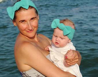 Matching headbands matching mommy daughter mom and daughter matching outfit mommy and me outfits baby girl gift baby bow turquoise headband