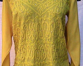 Large Yellow Long Sleeve Boho Blouse