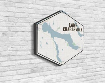 Lake Charlevoix, Lake Charlevoix Art, Lakes of America, Nautical Map, Hexagon Canvas, Travel Collection, See Lake Charlevoix, Visit Michigan