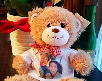 ANY TEXT - LARGE Personalised Teddy Bear with printed T-shirt. Your text or image, Personalised plush toy, baby gift baptism birthday
