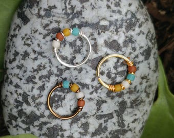 Small Nose Ring Thin Nose Ring Hoop, Tiny Nose Hoop, Daith Jewelry Earring, Hoop Nose Ring Silver, Tragus Hoop, Nose Hoop with Beads, Silver