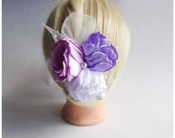 Satin Flower Hairclip/Hairclip with Roses Kanzashi /Satin Hair accessory/Wedding Hair clip