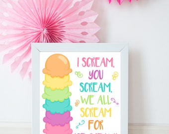 8x10 Ice Cream Sign, Ice Cream Party Sign, I Scream You Scream We All Scream For Ice Cream, Party Sign, Ice Cream Decor, INSTANT DOWNLOAD