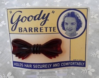 Vintage Faux Tortoiseshell Bow Barrette Hair Slide Unused on Card. c1940s USA
