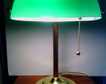 Vintage Green Glass Shade Bankers Desk Lamp From the 1980's