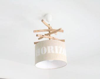 Chandelier Driftwood linen "Skyline" - lamp shade cylinder 28 cm - cylindrical pendant - round ceiling light
