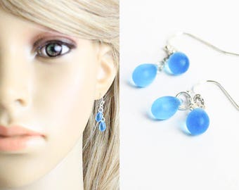 sky blue earrings cluster jewelry sterling silver earrings summer jewelry simple earrings best friend gifts daughter short drop earrings W12