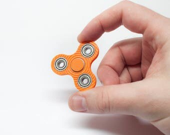 Micro Fidget Spinner - Orange 3D Printed Mini Tri Spinner with spiral pattern - hand spinner desk toy nano - kids fidget spinner