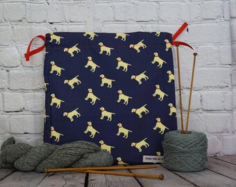 Yellow Lab/ Retriever Knitting Bag, Crochet Bag, Yarn Bag, Project Bag, Tote bag, Drawstring bag, Knitting Tote, Sock knitting bag