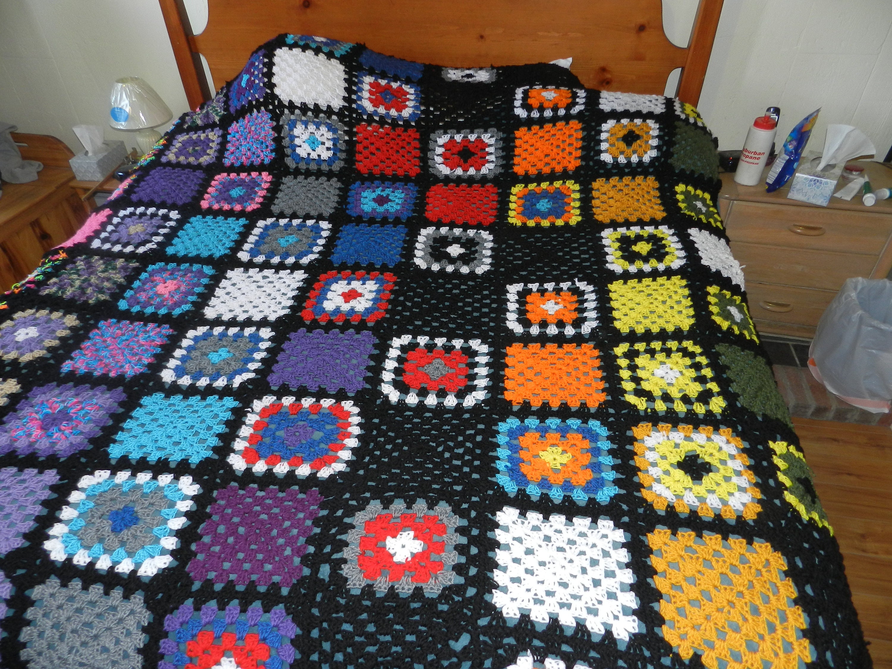 Handmade crochet granny square afghan/king size bed
