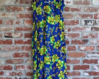 Vintage Hawaiian Full Length Blue Floral Muumuu