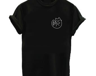 Cute Cat Shirt - Animal Shirt - Unisex or Womans Shirt Vneck Option - Pet Cat Gift Cat Lady Cat Bed Sleeping Cat Toy Kitten Kitty Meow