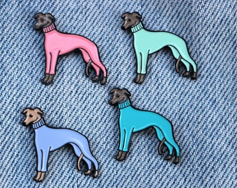 Whippet / Italian Greyhound in a Turtleneck Sweater Enamel Lapel Pin - Multiple Colors!