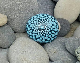 Blue Mandala Stone - Painted Rock - Mandala Rock - Mandala Art - Meditation - Pierre Mandala - Hand-Painted Stone - French Riviera