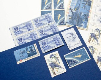 The Grace -- Blue Unused Vintage Stamps -- Postage Set of 5
