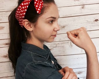 Rosie the Riveter headband, Headbands for women workout, Knit knotted bow headbands, Ladies girls stretch headbands, women's headbands