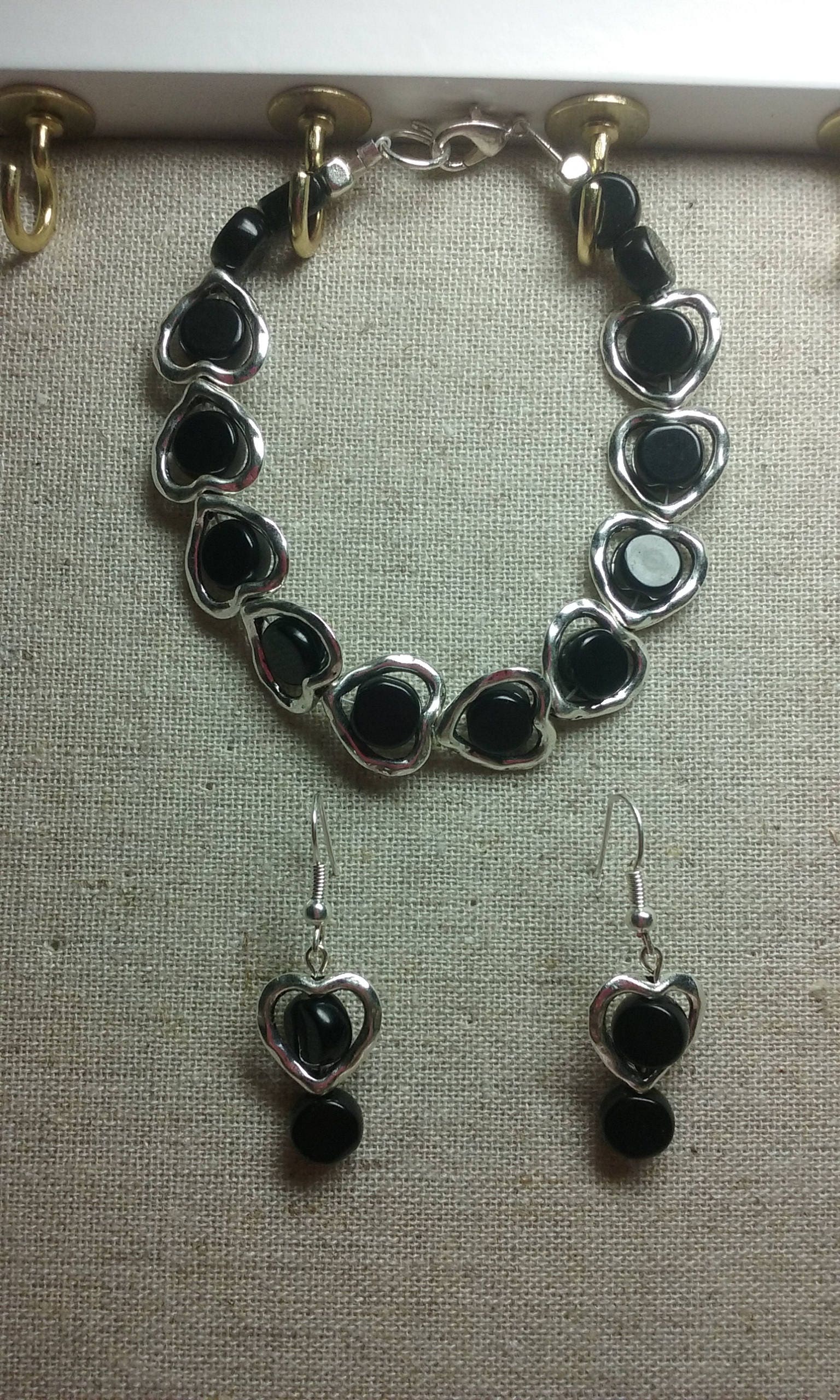 silver black beads bracelet