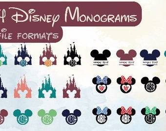 24 Disney Monogram, Disney Svg, Disney Monogram Svg, Princess Castle Svg Frame Cut Files, Mickey And Minnie Head Frame Cut Files