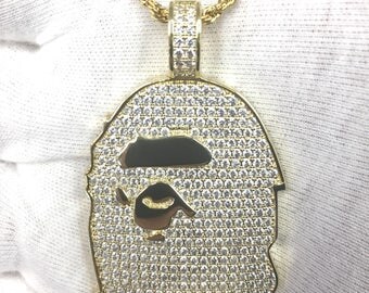 14k Finish Bape Ape Pendant with 24'' Rope chain