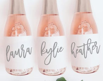 Mini Champagne Bottle Labels // Calligraphy Style Names