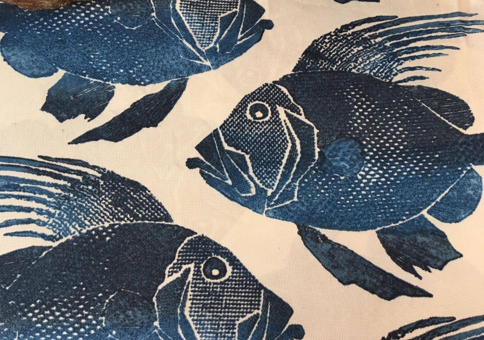 big blue fish fabric cotton linen blend Free shipping from ...