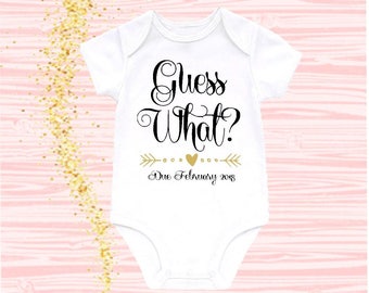 Guess What Baby Announcement Bodysuit Pregnancy Announcement Onesie Pregnancy Reveal Guess What