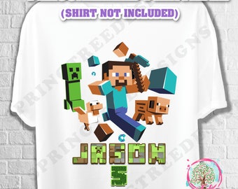 PERSONALIZED MINECRAFT iron on tranfer T SHIRT,Minecraft printable shirt,diy iron on printable,Minecraft birthday party shirt,Minecraft gift