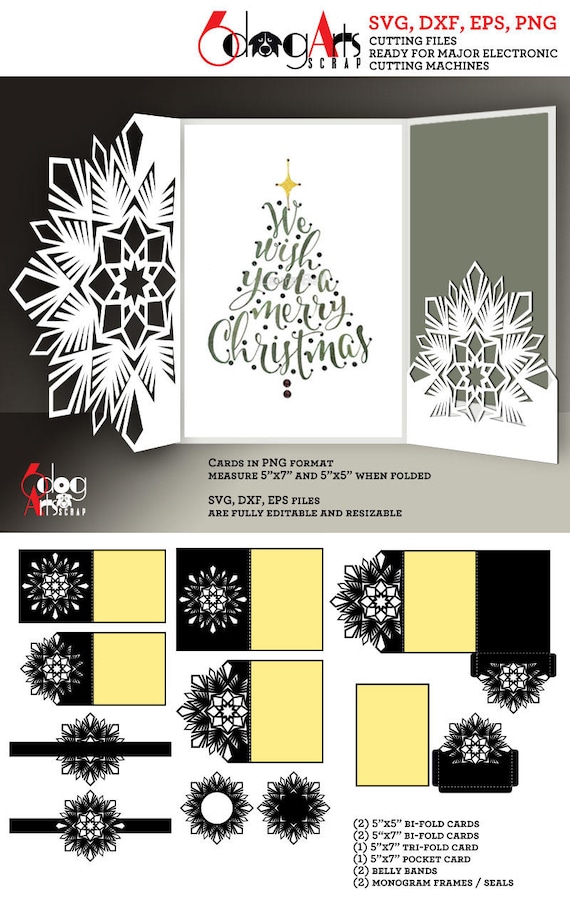 Download 10 Snowflake Christmas Card Templates Digital Cut SVG DXF