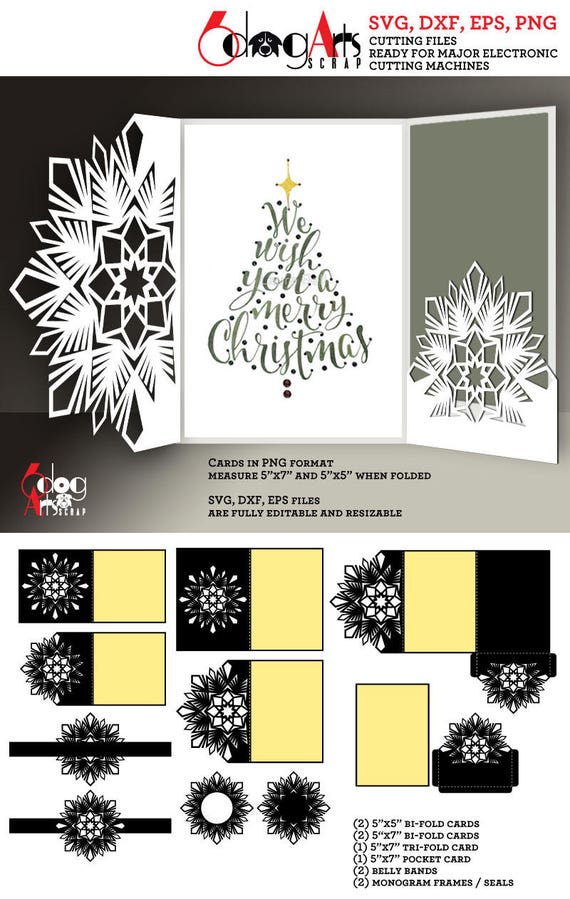 10 Snowflake Christmas Card Templates Digital Cut SVG DXF