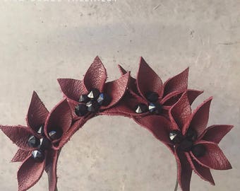 Maroon Leather Fascinator