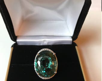 17.06 ct Blue Green Aquamarine Ring and White Sapphire