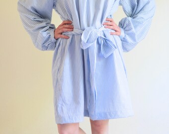 Striped Dress Cotton Blue/White- Ruffle Dress- Wrap Dress- Dress Cotton Stripes- Ruffle Collar