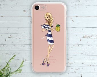 Girl Iphone case Pineapple case Stylish case Samsung S6 edge case Iphone 7 plus case Clear cover Silicone cover Iphone 5 cover Blonde case