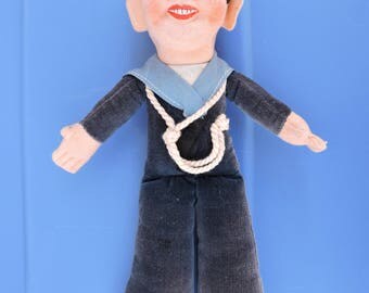 Jolly Sailor Boy Felt Cloth Doll by Norah Wellings in 1950s from Victoria BC