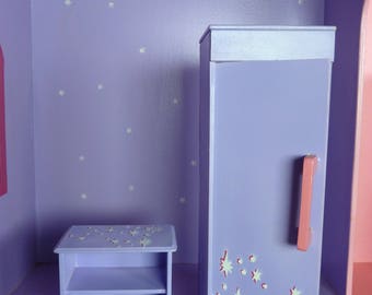 set of bedroom closet and nightstand for 12 inch doll scale 1:6, mini closet with bedside table to play with doll