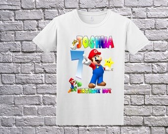 Mario Birthday Shit, Super Mario Birthday T-Shit, Mario Name Age, Custom Mario Shirt, Personalized Mario Apparel, Mario Birthday Party