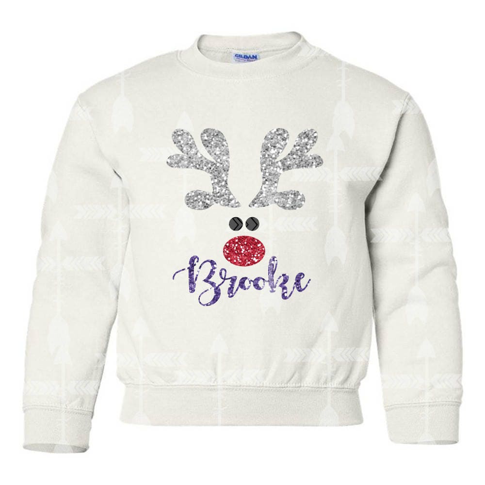 Christmas Sweatshirt Personalized Glitter Reindeer Kids