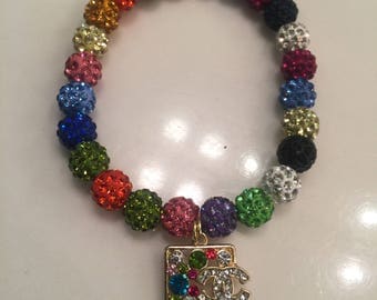 Beautiful Multi-Colored Bead Bracelet w/ CC Charm!