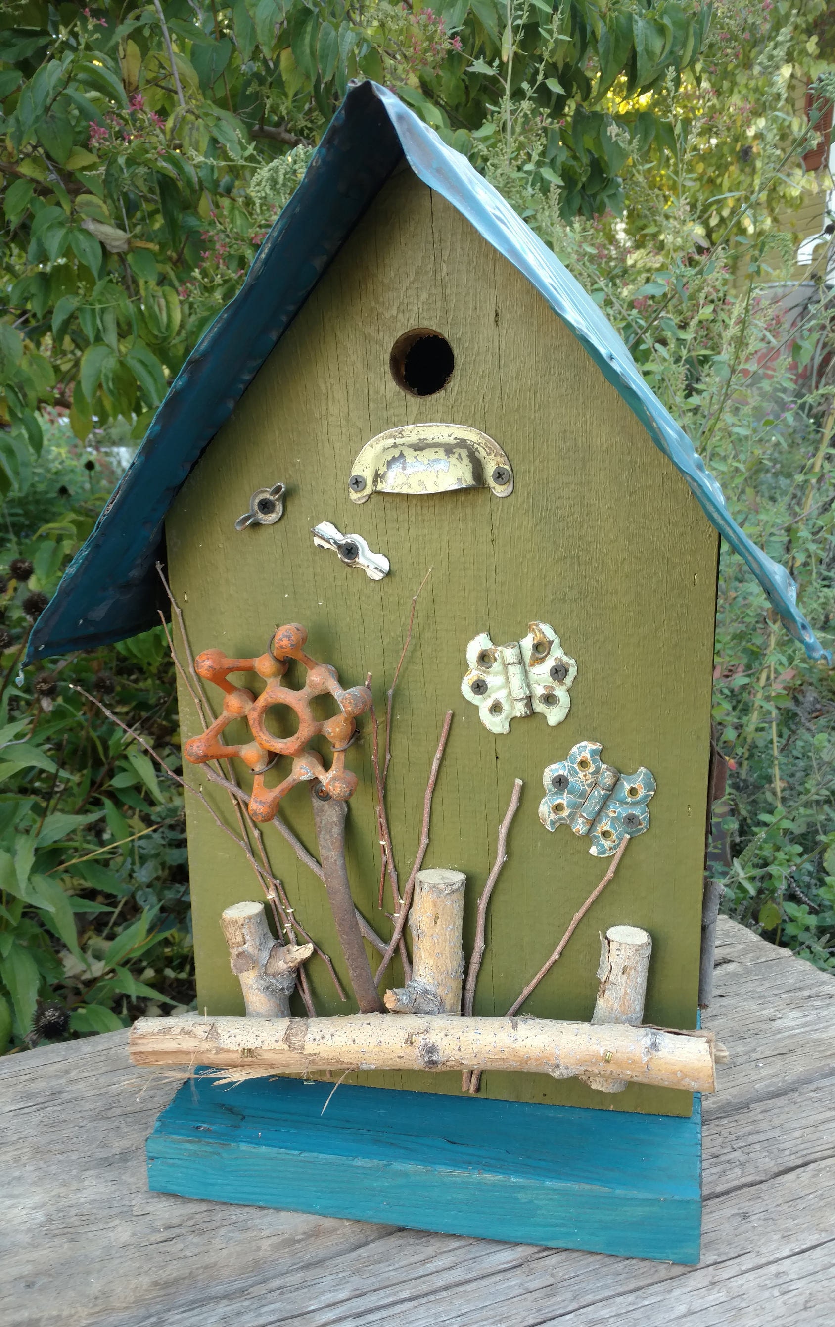 Folk Art Garden Birdhouse Rustic Birdhouse Garden Decor