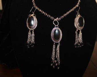 Black Lady Bug necklace and earrings set