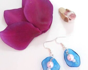 Blue earrings Pink White recycling/earrings blue pink