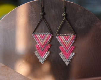 Pink earrings beads Miyuki - geometric Triangles