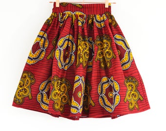 Red African Print Skirt, Short Skirt, 100% Cotton, African Wax, Ankara