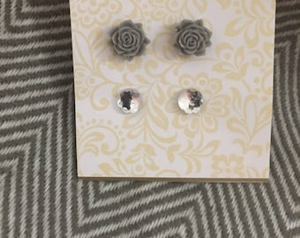 Gray/ rhinestone earring set