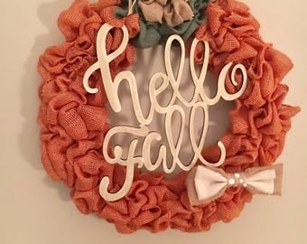 Burlap Hellow fall wreath